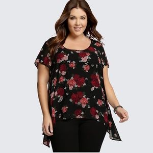 Torrid Floral Chiffon Sharkbite Blouse
